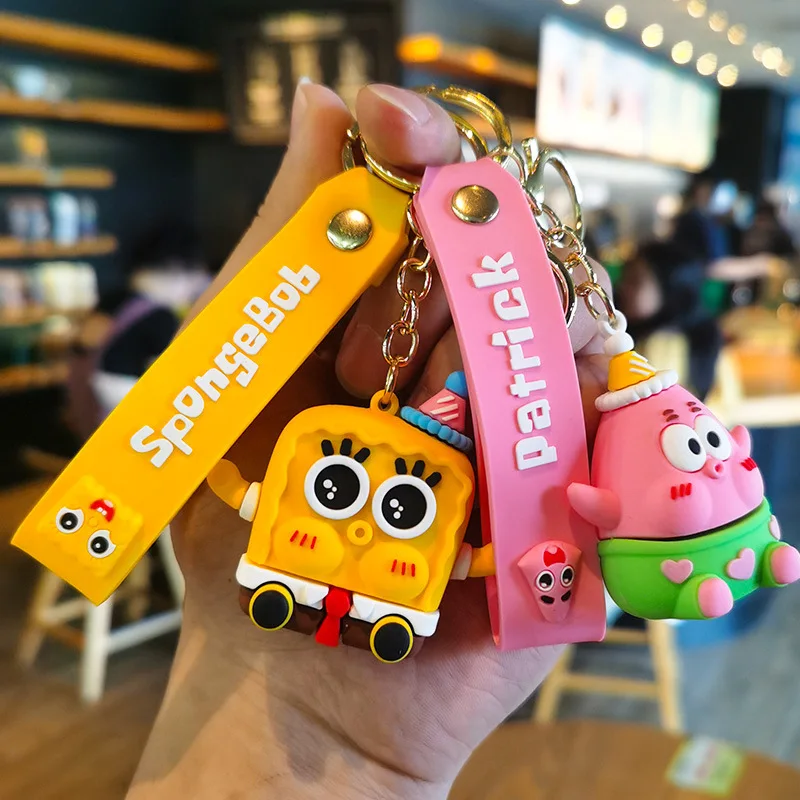 

SpongeBob SquarePants Keychain Cute Cartoon Bag Doll Patrick Star Hanging Decoration Car Key Ring Small Gift Fashion Toys Anime