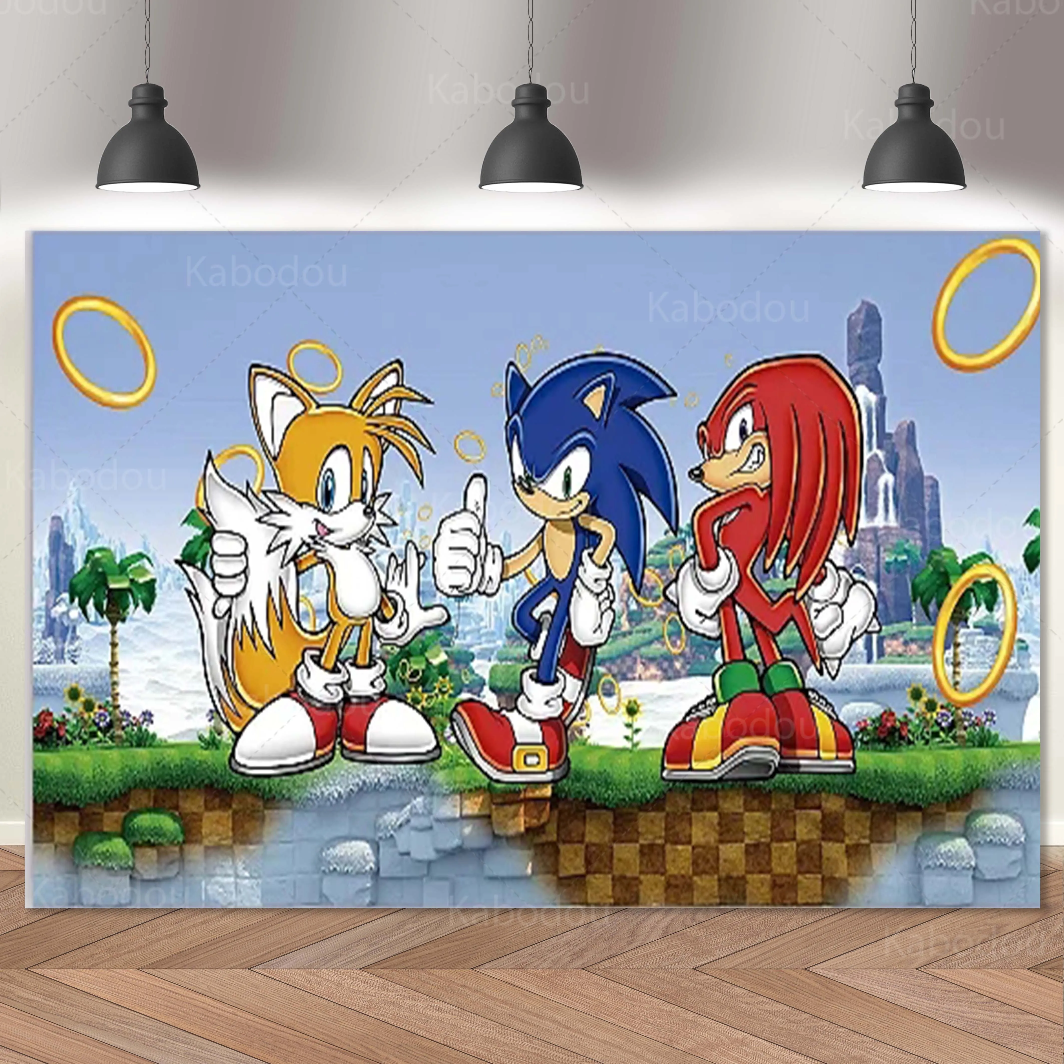 Toile de fond Sonic Blue pour la décoration de la fête d\'anniversaire des garçons et des enfants, fond de photographie, bannière de pluie, affiche