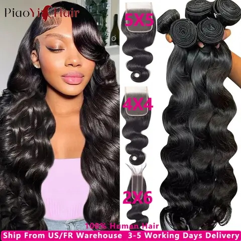 Körperwelle Menschliches Haar Bundles Mit Verschluss 4x4/5x5 Verschluss Menschliches Haar 100% Rohes Menschliches Haar Weave Extensions 2X6 Mittelteil Spitze