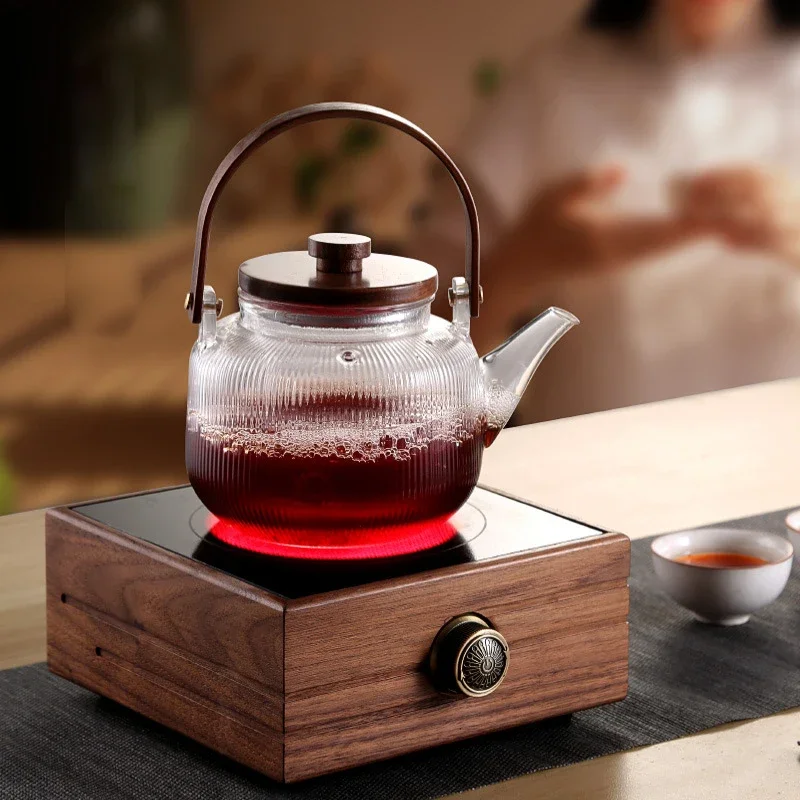 220V Multifunction Electric Heating Stove, Wooden Electric Hot Plate Tea Maker Water Boiler Heating Furnace