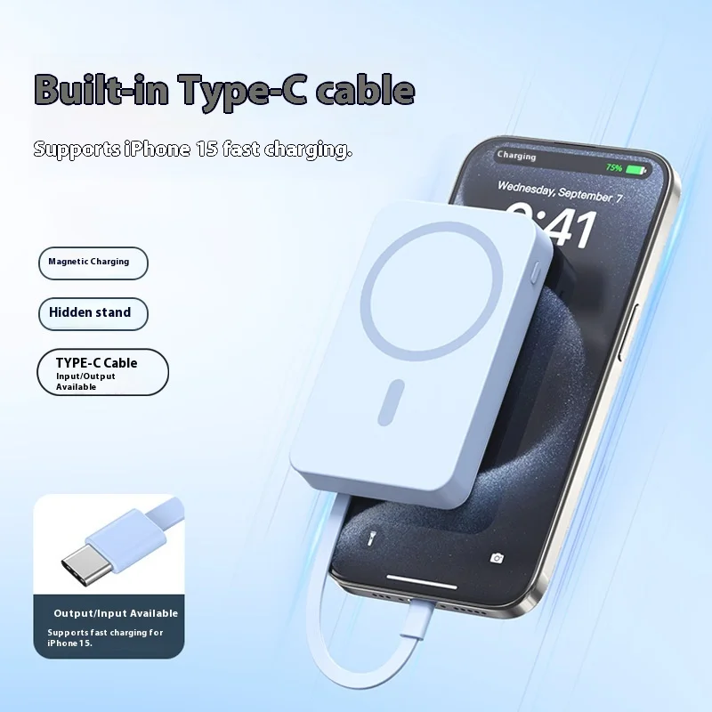 Three-In-One Wireless Fast Charging Magnetic Absorption Mobile Power Bank With Line 20000mah High Capacity Portable Charger