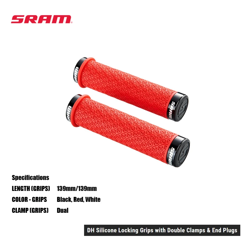 SRAM DH Silicone Locking Grips with Double Clamps and End Plugs, MTB and Road Bicycle Accessories, Cycling