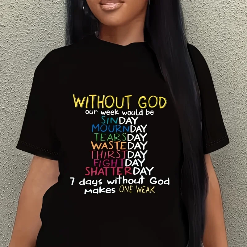 Women's Christian-Inspired Letter Print Women's Plus Size T-Shirt 100% Cotton 220g