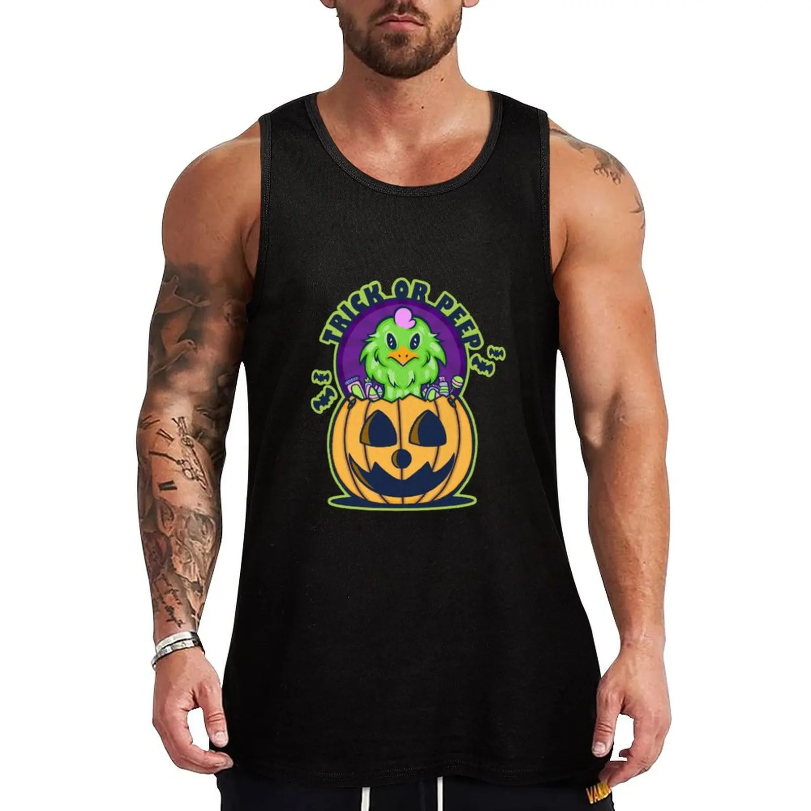 Trick or Peep Tank Top sleeveless Men's t-shirts Men's sleeveless gym shirts plain t-shirt