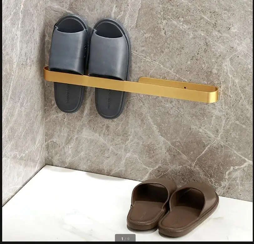 Golden Metal Shelf Wall-mounted Storage Rack Slipper Bathroom Shelves Punch-free Drain Wall Organizer Holder