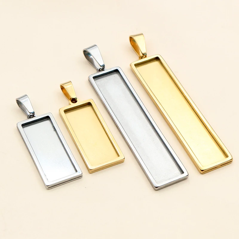 5 فولاذ مقاوم للصدأ 10 × 25 ، 10 × 50 ، حجم داخلي مستطيل قلادة كابوشون قاعدة صينية إعداد حجاب فارغة لصنع المجوهرات ديي #6