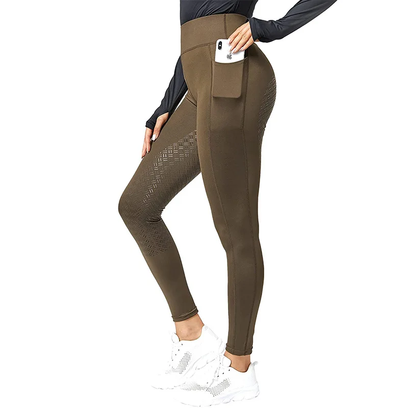 Pantalones de silicona para mujer, ropa deportiva ecuestre, cintura alta elástica, ajustados