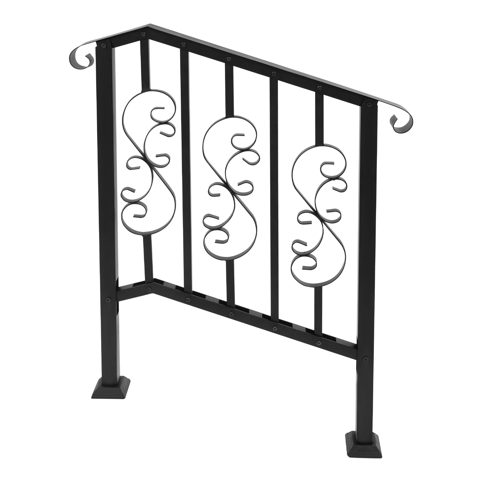 

3-Step Stair Railing, Stair Railing Handrail, Outdoor/Indoor Stair Railing Black Safety Grab Bar Iron Non-slip Support Rail