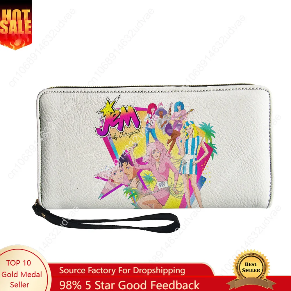 

Jem and The Holograms Wallet Purse Mens Womens Teenagers Zipper Long Wallets Double Print Personalized Portable Wallet Gift Bag