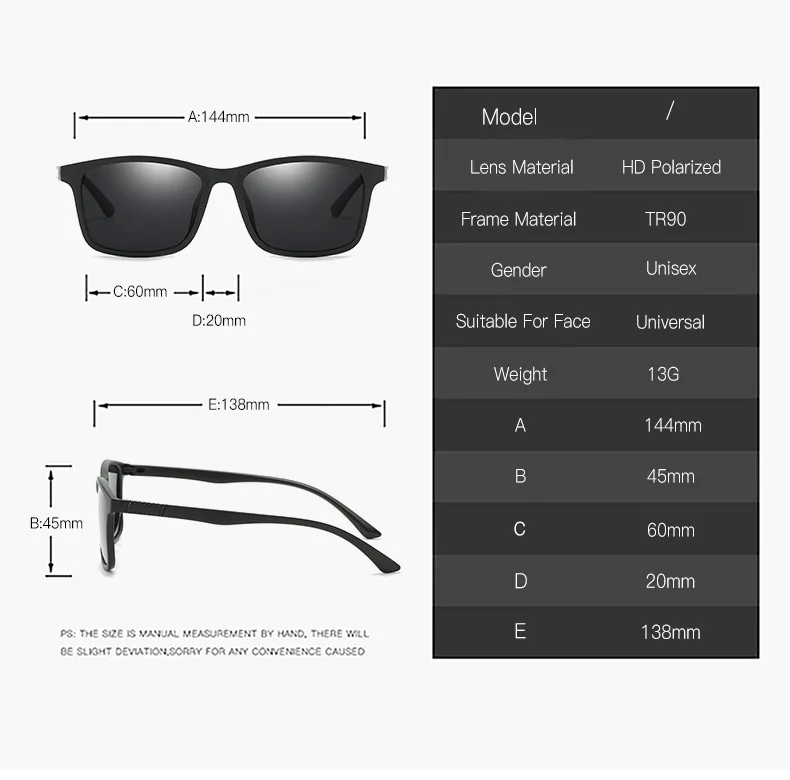 1PC Luxury Men Polarized Sunglasses Vintage Square Ultra Light TR90 Frame Driving Fishing Sun Glasses For Man UV400 Eyewear