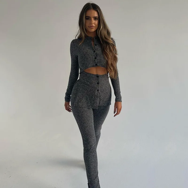 

Motorcycle sexy tight sports casual suit women's all-match cardigan T-shirt high waist trousers two-piece set