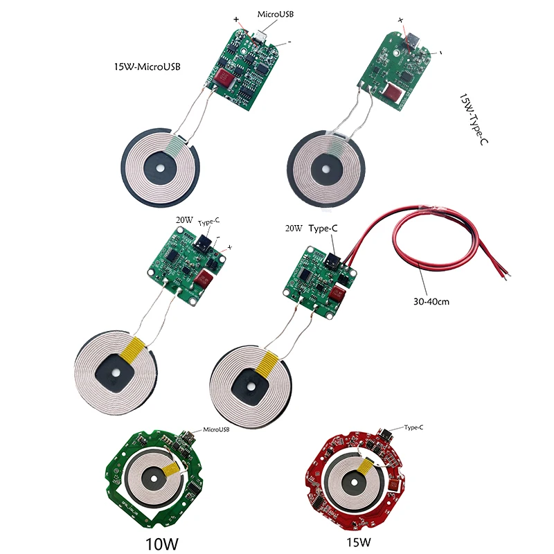 高速ワイヤレス充電器送信機モジュール,10/15 W 20W,タイプC,マイクロUSBコイル,qc/pd/qi,標準急速充電回路基板