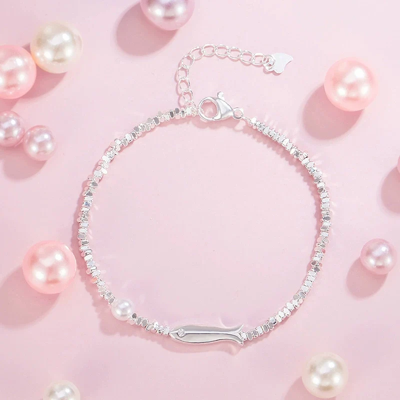 

Новый сломанный серебряный браслет с рыбьим жемчугом для женщин, изысканные милые серебряные браслеты 925, темперамент, идеально подходящие для девочек-студентов KOFSAC