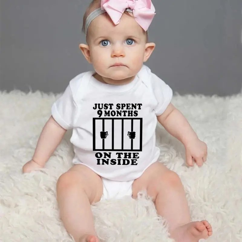 

Just Spent 9 Months On The Inside Funny Newborn Bodysuits Cotton Short Sleeve Infant Rpmper Body Baby Boys Girls Clothes Gifts