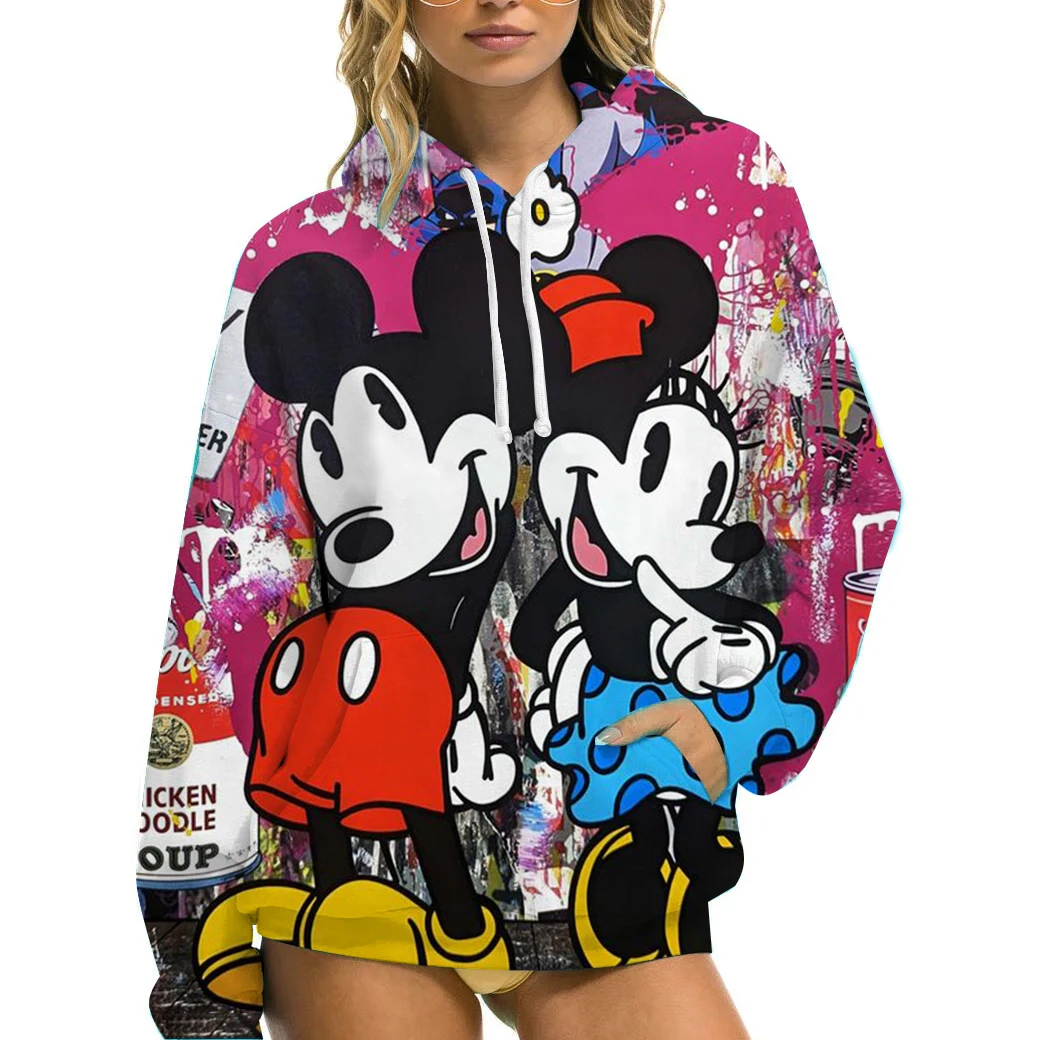 เสื้อฮู้ดดี้พิมพ์ลายมิกกี้เมาส์สีชมพูสไตล์ดิสนีย์ สวมใส่สบายๆ ในฤดูใบไม้ผลิและฤดูใบไม้ร่วง คอทรงกลม แขนยาว สำหรับผู้หญิง