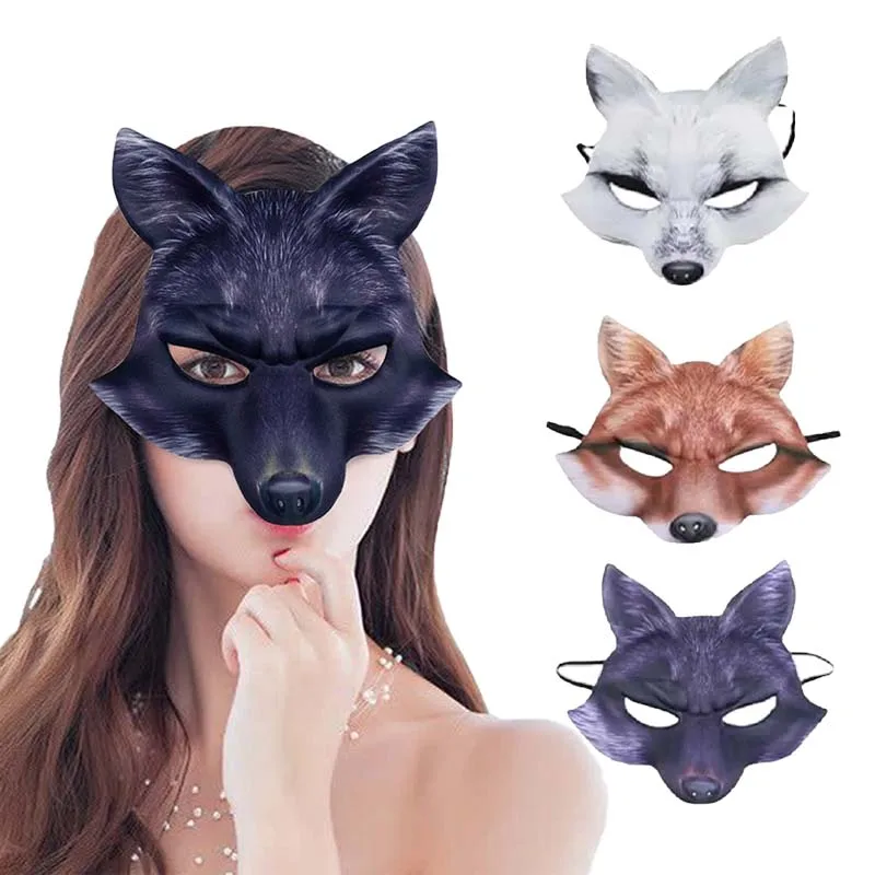 

Halloween Carnival Party Prop EVA Animal Half Face Fox Mask White Costume Accessory for Masquerade Cosplay Halloween Decorations