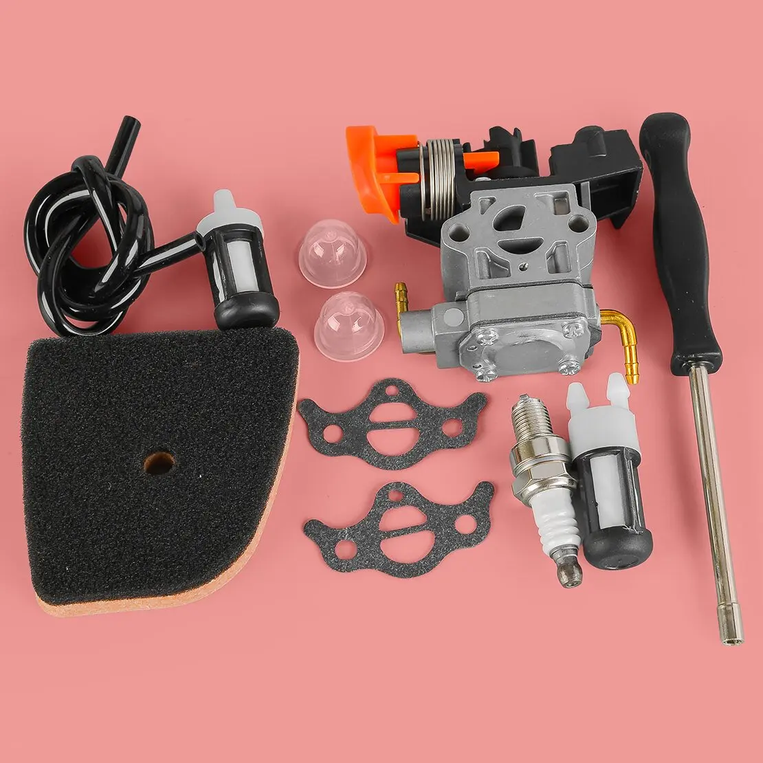 Trimmer Brush Cutter Carburetor Carb Air Oil Filter Gasket Hose Primer Bulb Spark Plug Tool Kit Fit For Zama RX2-S243A RC2 S243