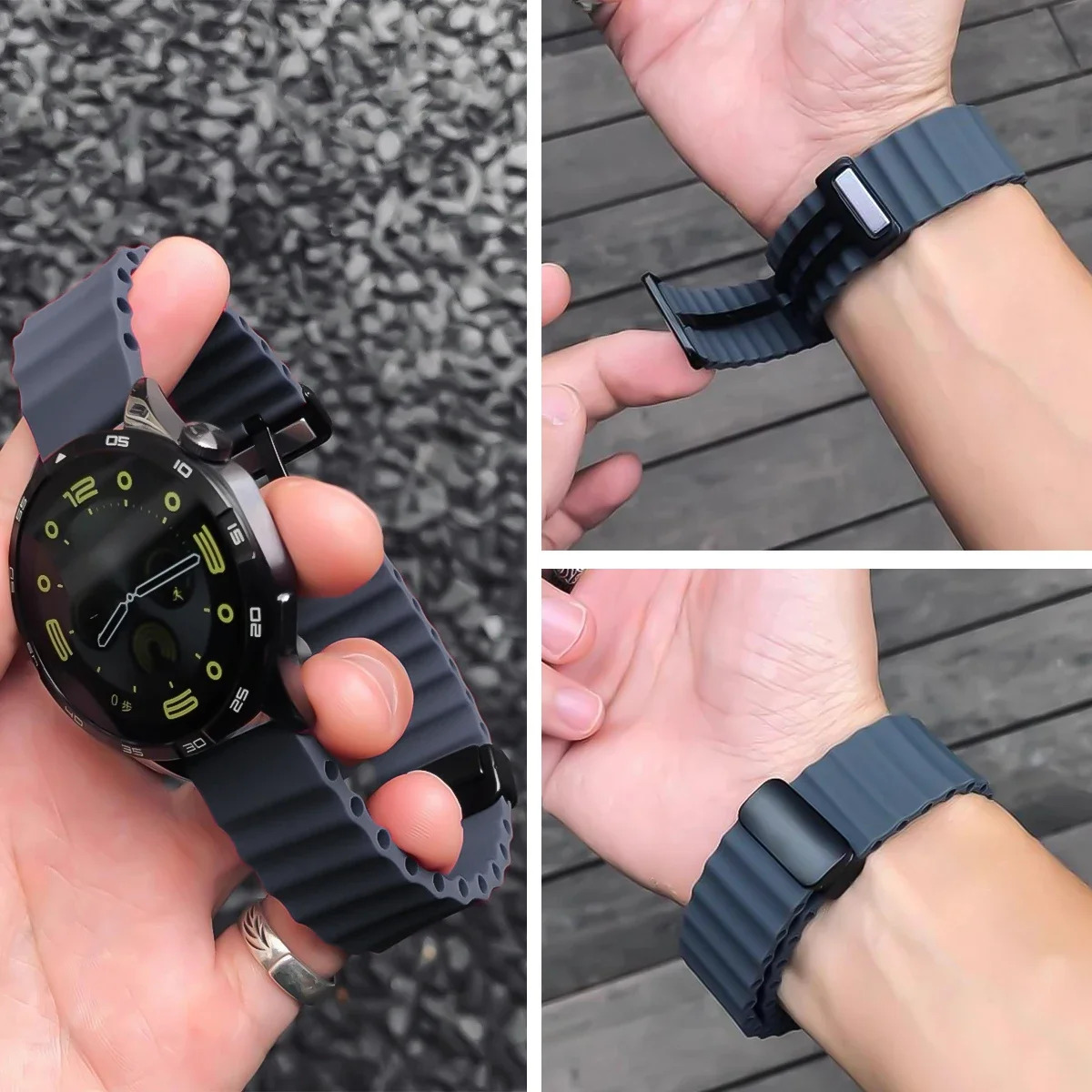 Samsung Galaxy Watch 7/6/5/4 40mm/44mm、Watch 5 Pro/Active2対応 20mm/22mm マグネット式バックルストラップ スポーツシリコンブレスレット