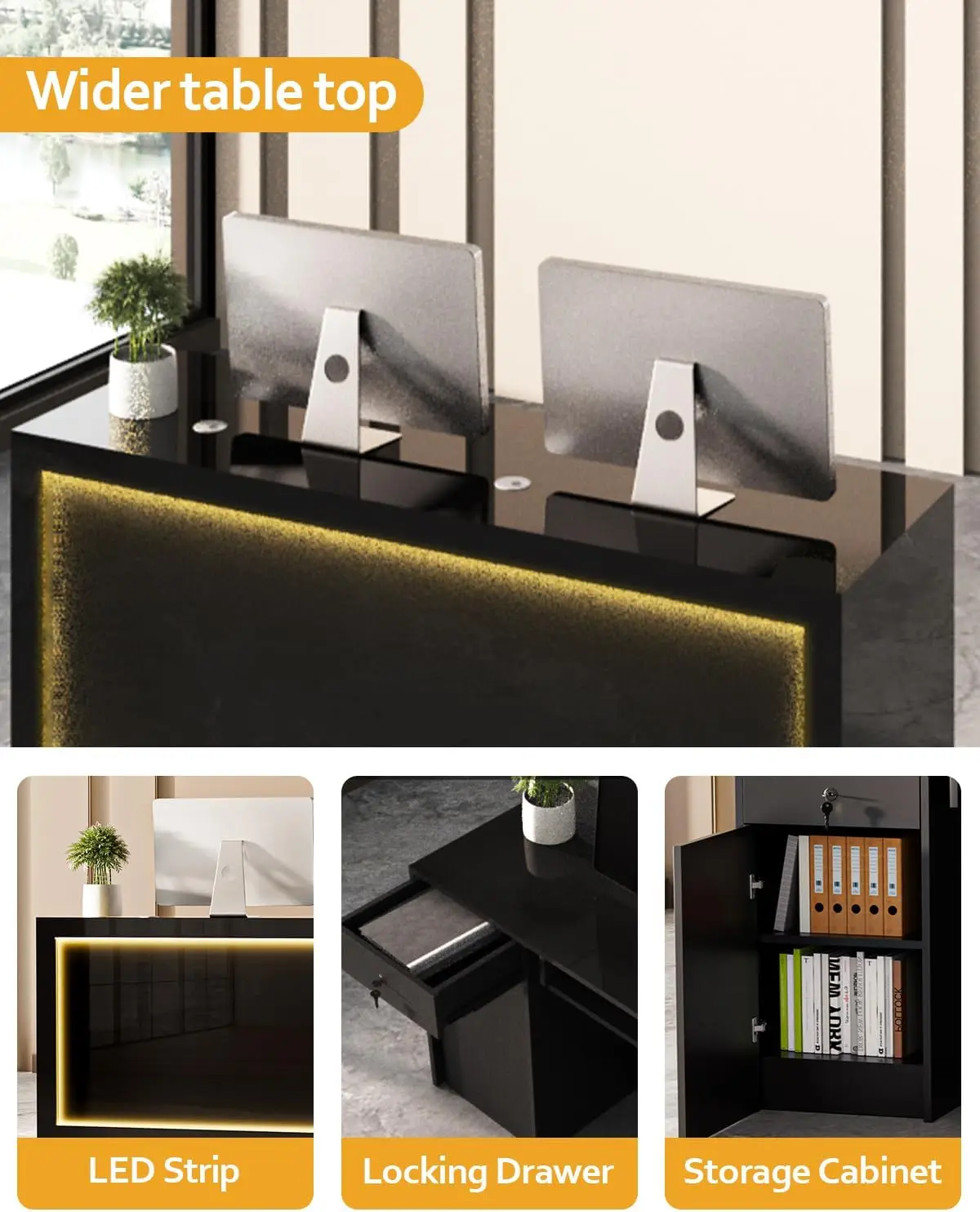 Modern Reception Desk, Solid Wood Reception Desk with CounterCheck Out Stand with Lockable Drawer & Cabinet, Retail CheckoutCoun