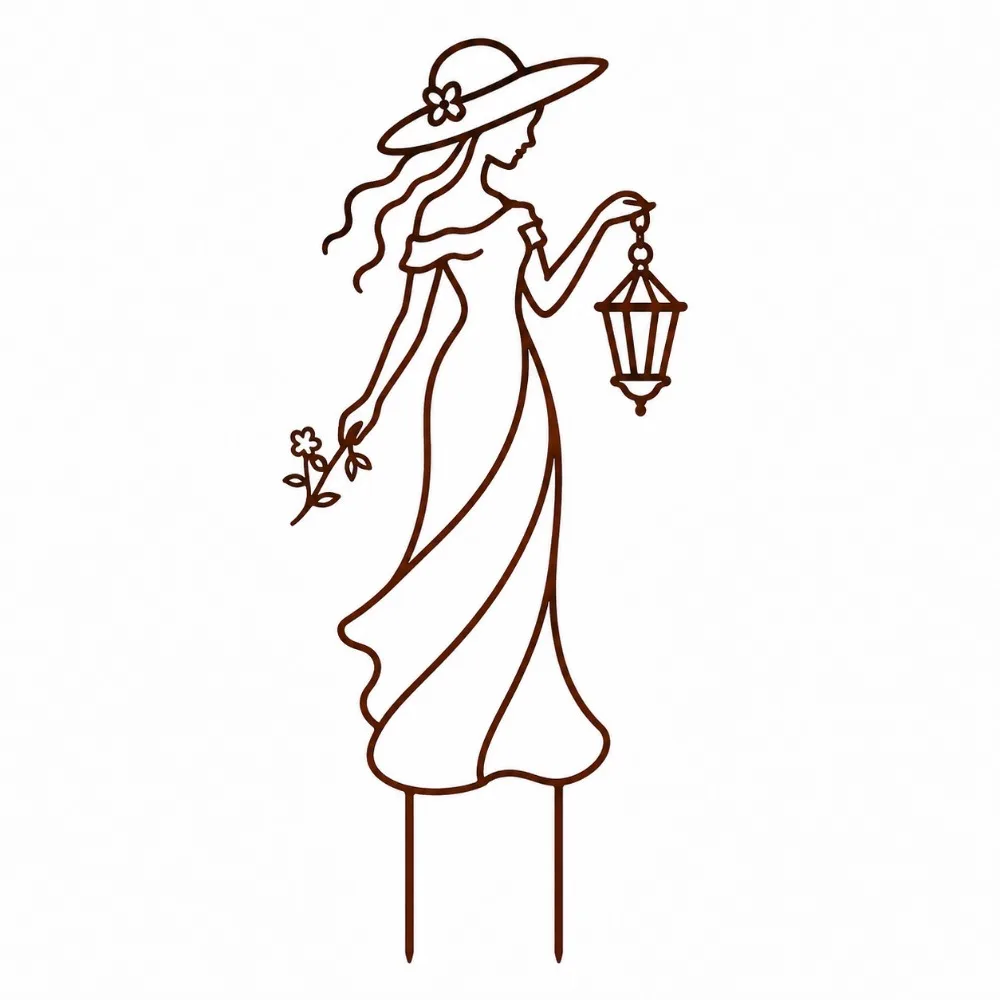 Distressed Iron Character Silhouette Plant Trellis Hollow Out Strong Load Bearing Lady Plant Support Pile Minimalist Artistic