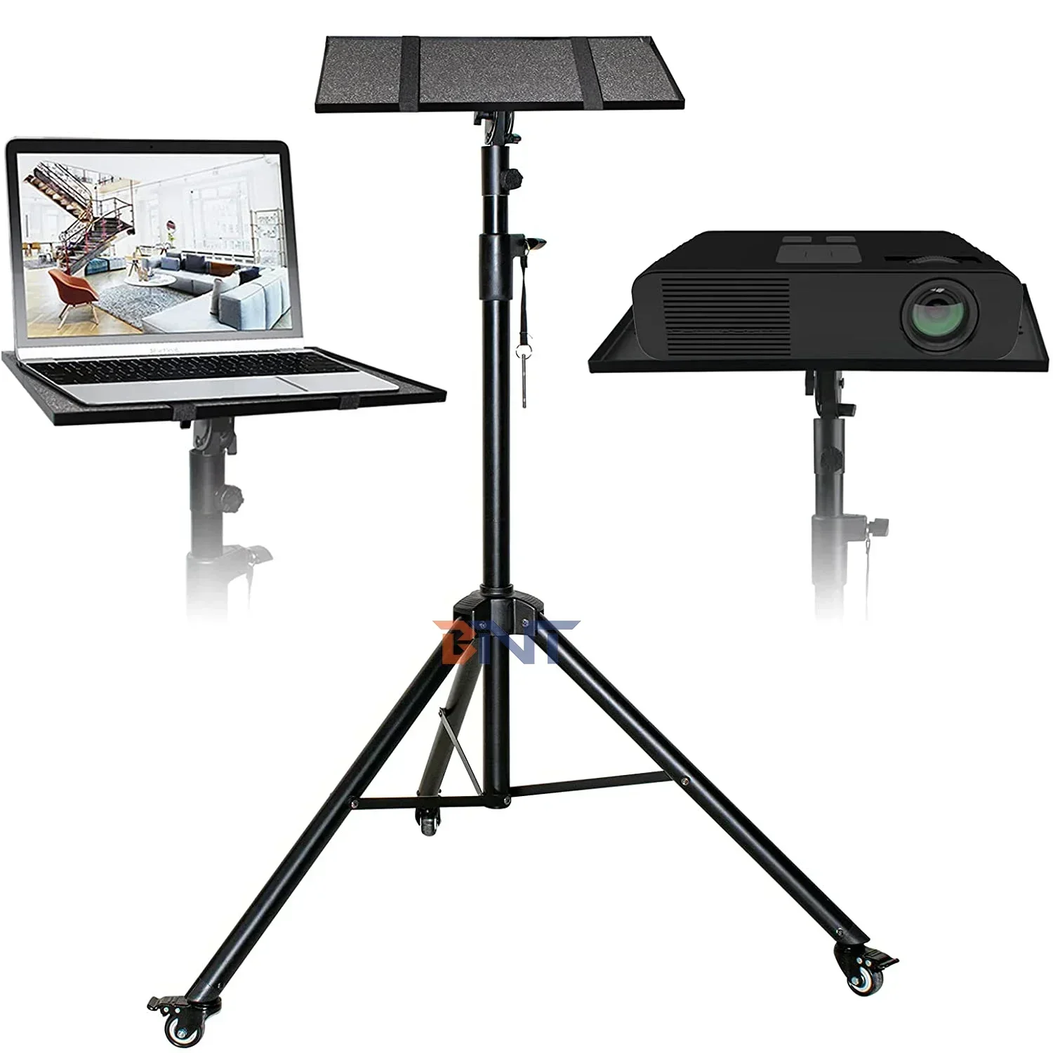 

Heavy duty tripod height adjustable laptop stand with Plate and Casters Wheel for Laptop Projector Camera Audio Equipment