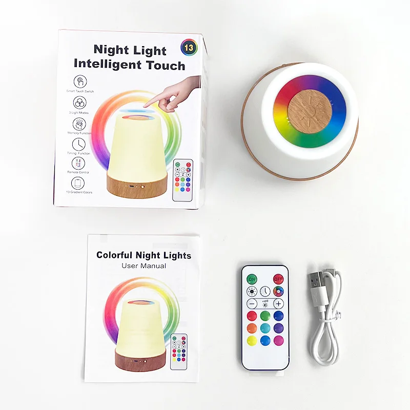 LED 13-color night light，USB Rechargeable Bedside Lamp, Remote Controls RGB Atmosphere Light For Bedroom Living Room, Party