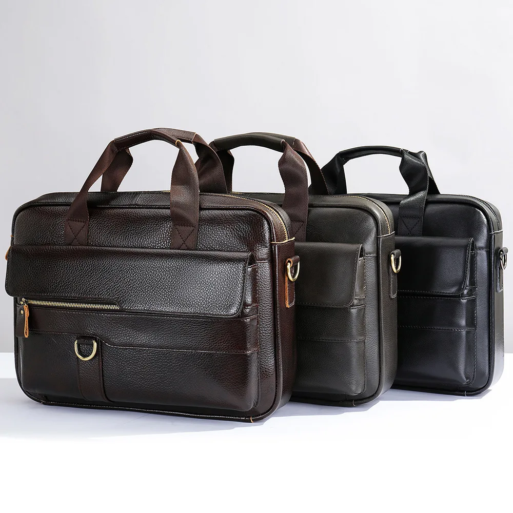 New Briefcase One Shoulder Sense Luxury Men‘s Layer Cowhide Has Large Capacity Leathers Handheld Bags Commuting Business Handbag