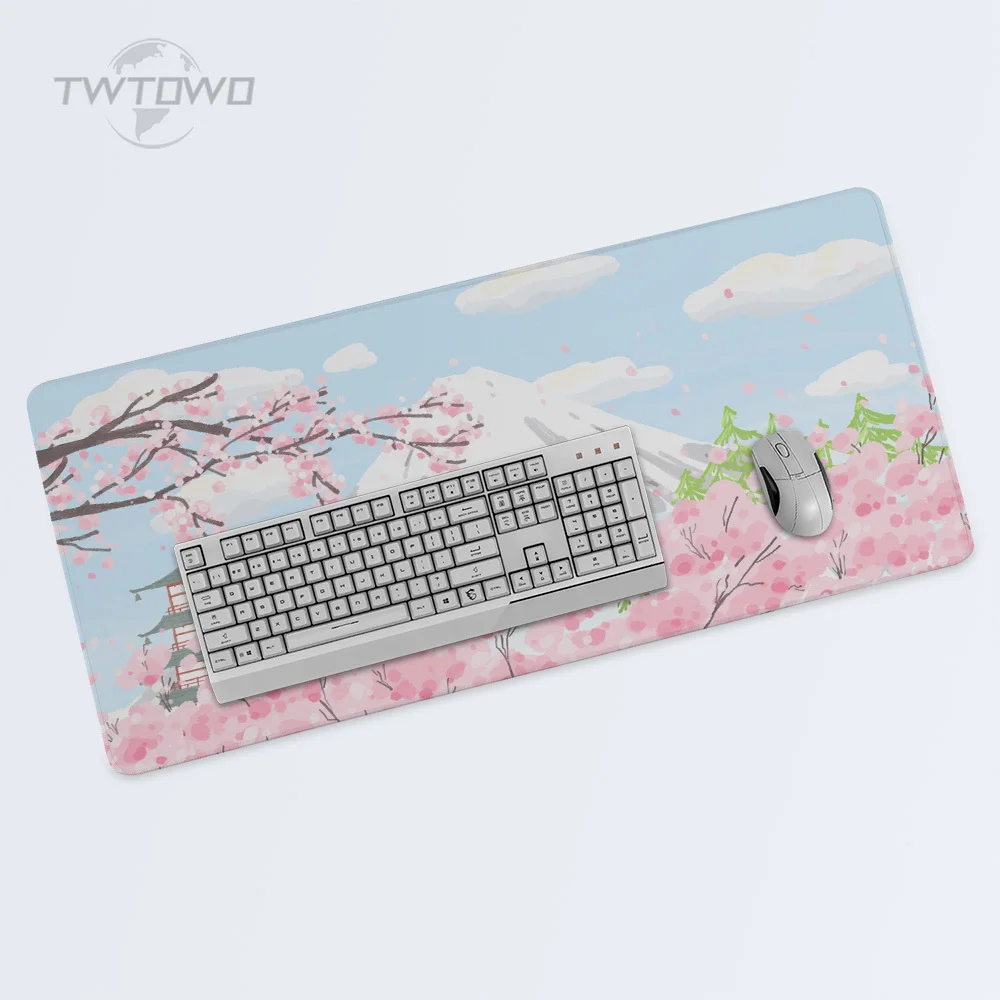 Mouse pad gaming rosa flor de cerejeira sakura xl casa hd personalizado novo mousepad xxl playmat antiderrapante macio tapete de mesa de pc