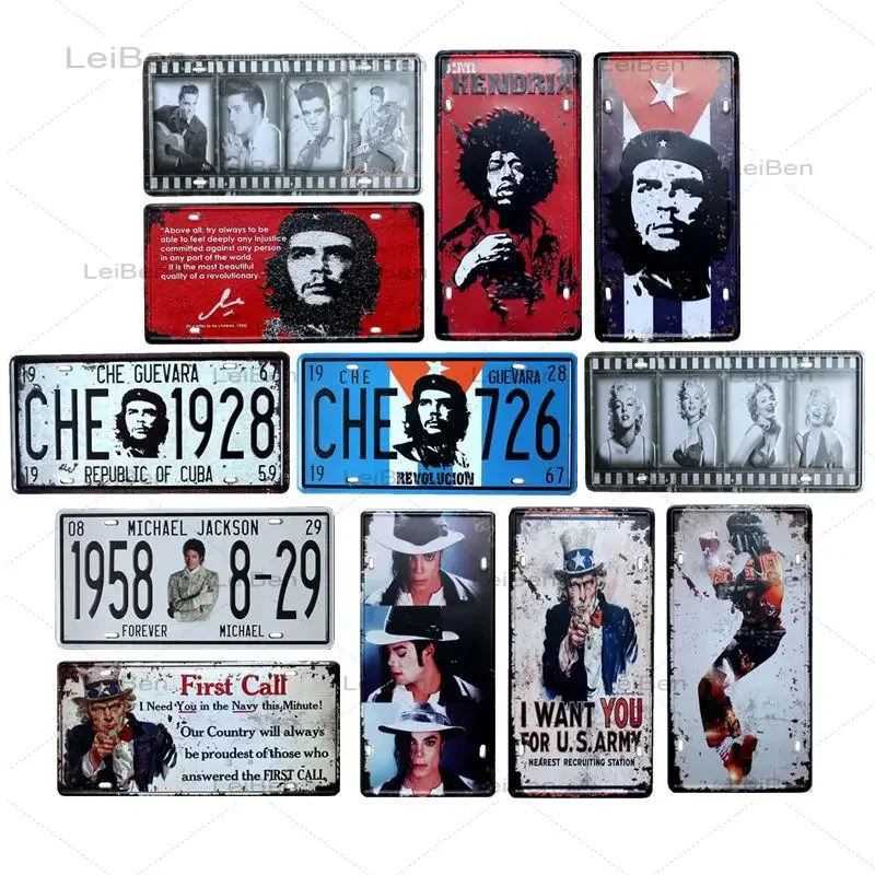 Michael Jackson Che Guevara Metal Tin Sign Vintage License Plates Metal Plaque Cafe Restaurant Decoration Living Room 15x30cm