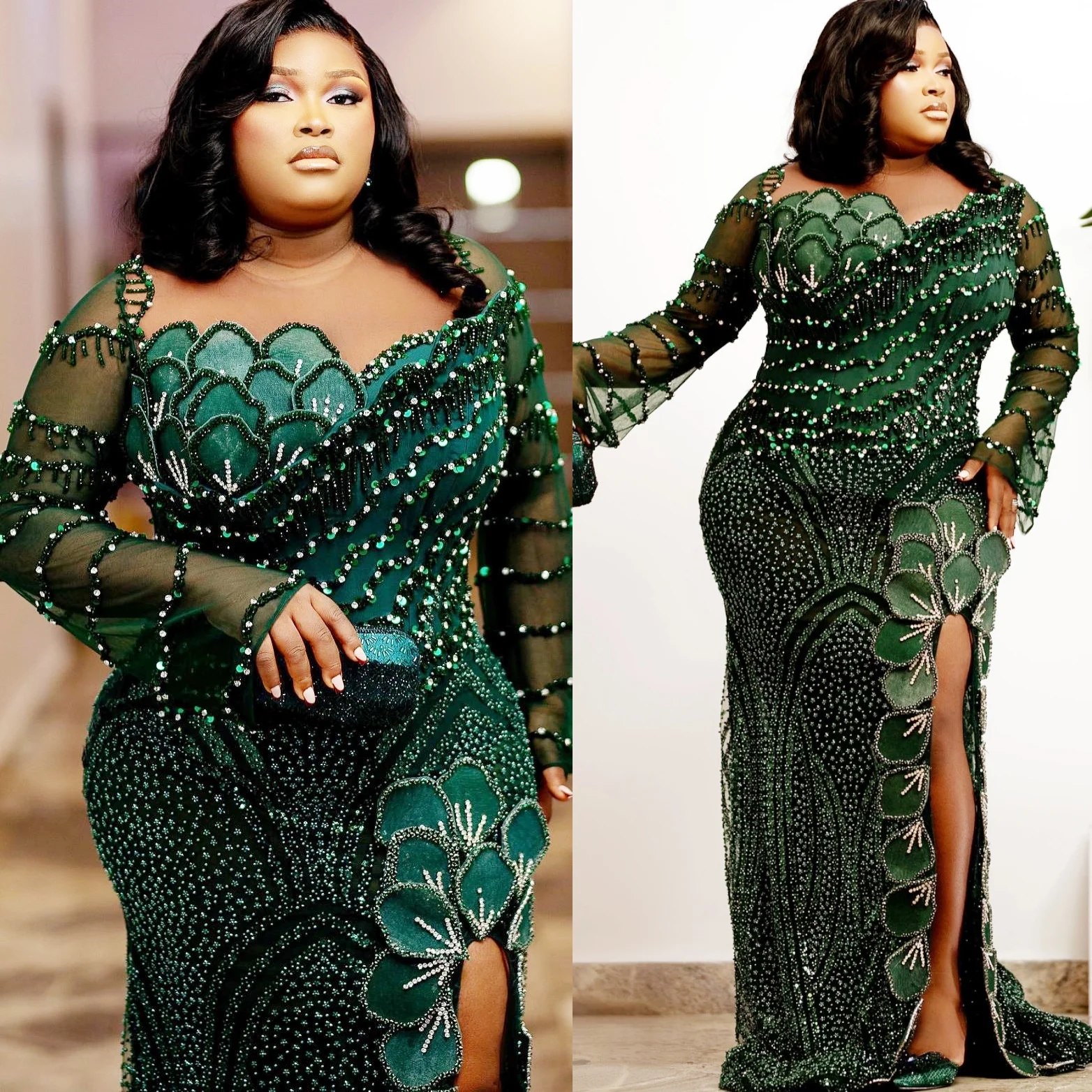 

Aso Ebi, темно-зеленое платье-футляр 2021, платья для выпускного вечера с цветочным принтом, расшитое бисером и кристаллами, вечерние вечерние платья для дня рождения, платья ZJ266