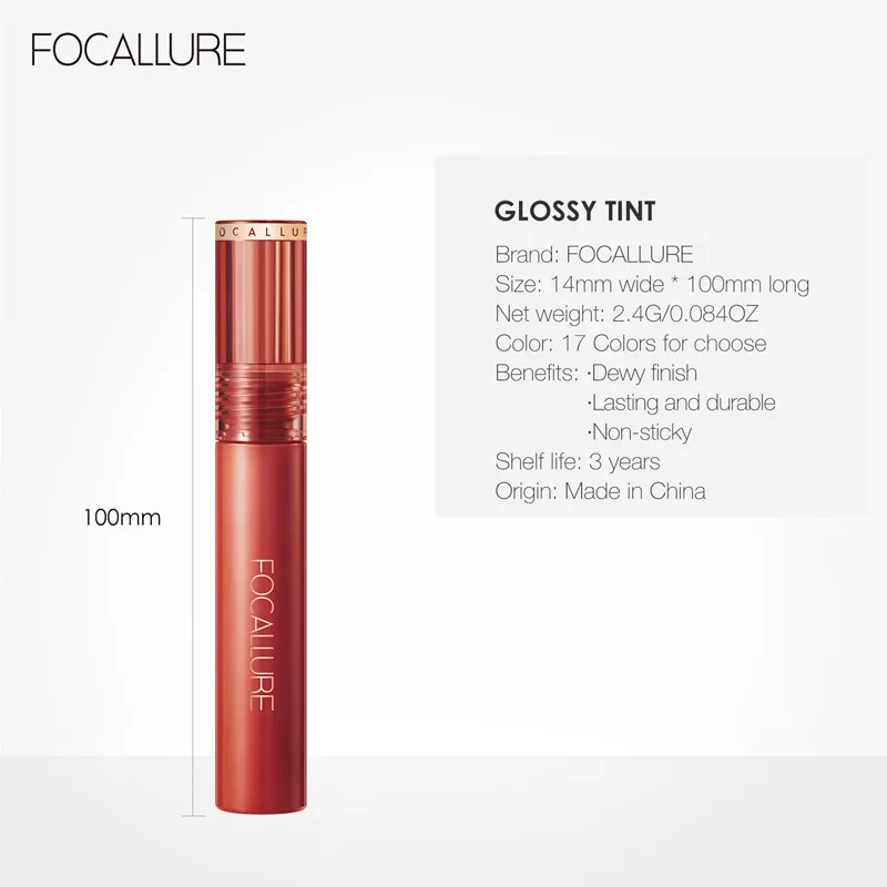 Focallure Shiny Nourish Lipgloss 17 Colors Long-Lasting Glossy Lipstick Waterproof Non-Stick Cup Cosmetic Moisturizing Lip Gloss