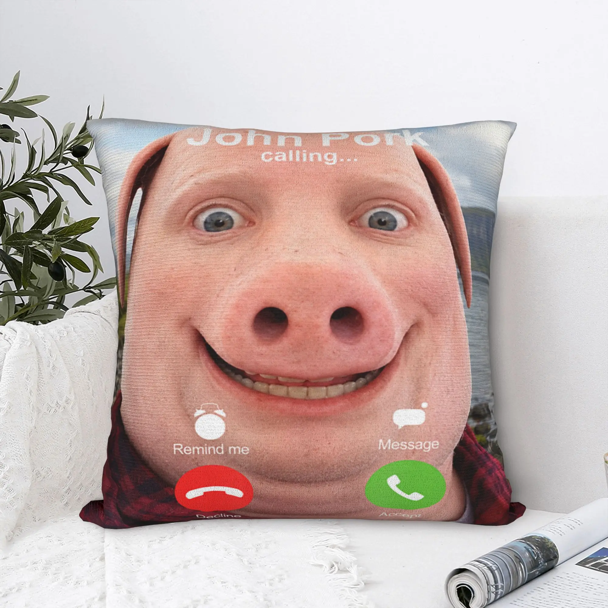 John Pork Calling Decline Accept Incoming Call John Pork Pillow Cover Retro Trendy Pillow Case For Living Room Chair Pillowcases