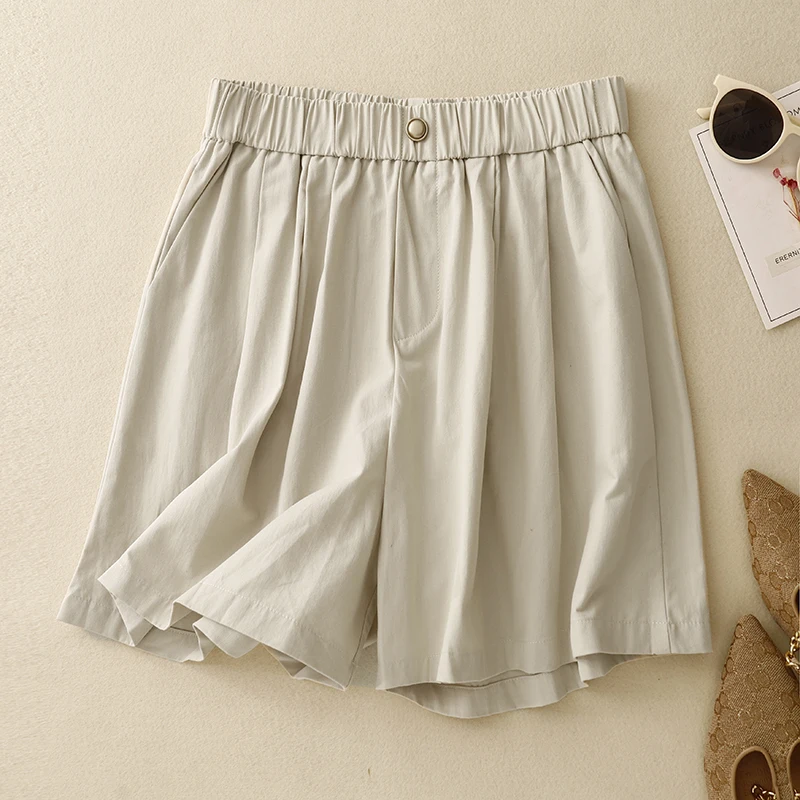 Cotton Linen Shorts Women Summer Design A-Line Five-Point Thin Commute Sports Pants Casual High Waist Wide Leg Pants