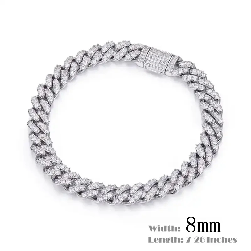 

GEM'S BALLET Width 8mm 925 Sterling Silver Cuban Link Chain Necklace Hip Hop Jewelry Different Carat Size Moissanite Necklace