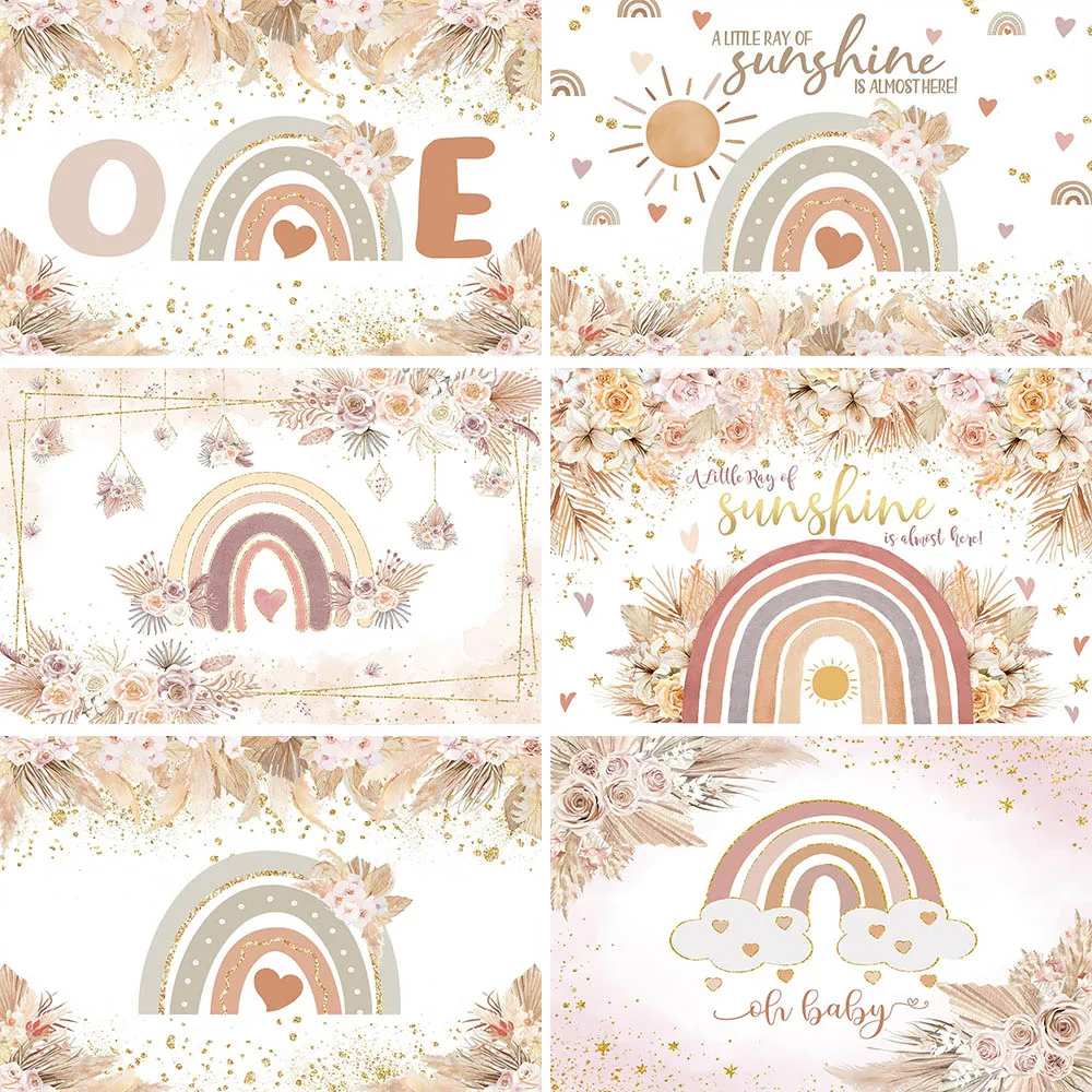 

Mocsicka Bohemian Rainbow Birthday Backdrop Pampas Grass Baby 1st Birthday Party Decor First Cake Smash Photography Backgrounds