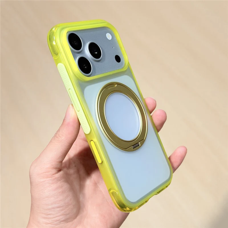 Fotografia 3: Capa de Celular de Luxo com Airbag Antichoque e Suporte Magnético Giratório para iPhone 17 Pro Max, Compatível com Magsafe e Botão de Câmera Touch