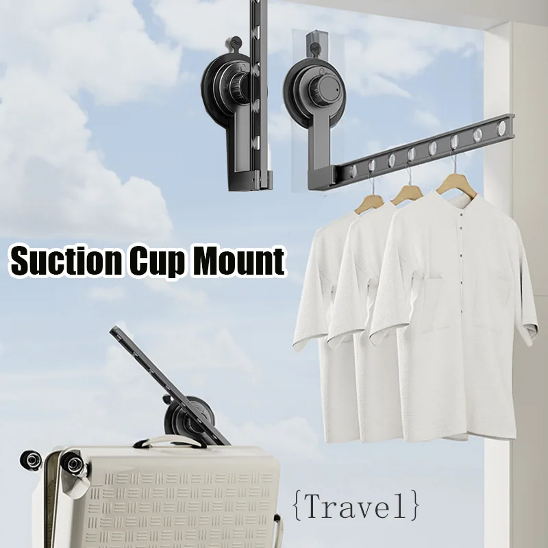 Suction Cup Folding Drying Rack,Portable Aluminum Alloy 8-hole Clothes Hanger for Travel,No-Punch Wall-Mounted Organizer Racks