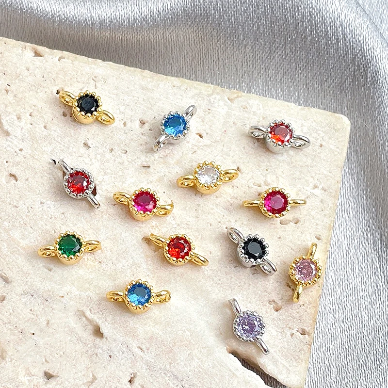 8 PCS Zircon Inlaid Double Ring Pendant DIY Makes Fashionable Jewelry, Necklaces, Bracelets, Brass Plated Accessories, Materials