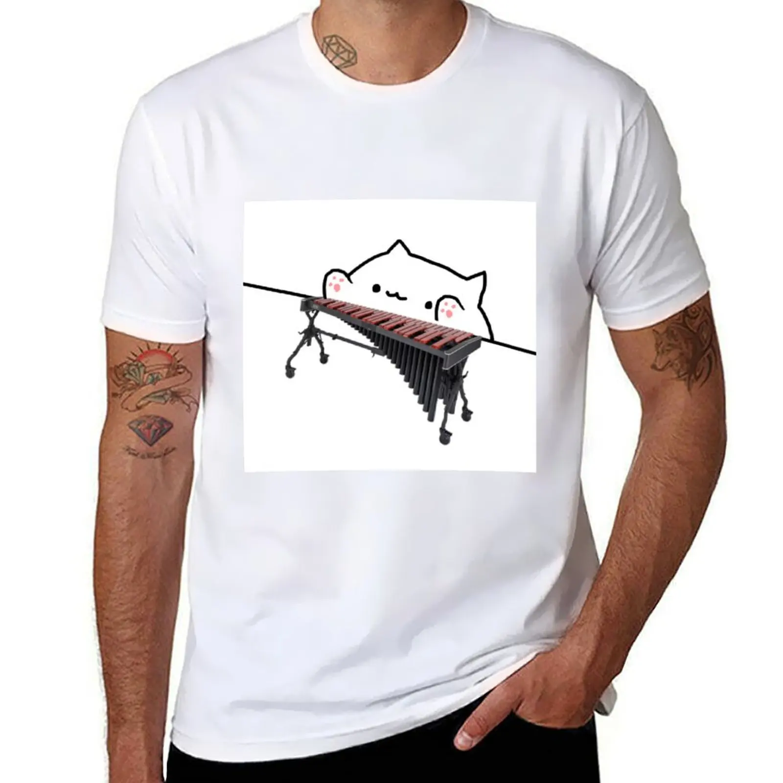 marimba cat T-Shirt man t shirt designer t shirt custom print t shirts for man cotton T-shirt