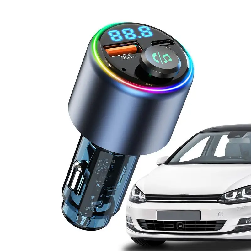 41g Fast Charging Vehicle Adapter Dual Port USB Car Charger ABSBluetooth Transmitter With LED Ambiance Light For Cars Trucks