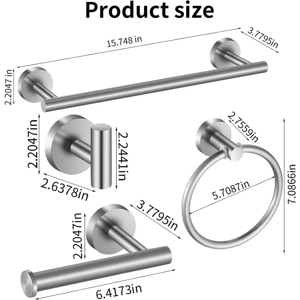 Bathroom Hardware Set 10 Pieces, Stainless Steel Towel Bar Set includes 2 Packs 16 inch Towel Bar, 4 Packs Towel Hook