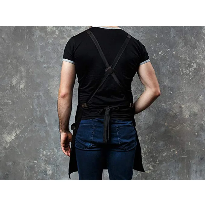 Multi Pocket Waterproof Barber Kitchen Catering Apron Personalized Customization Printed Logo Nail Service Staff Work Clothes view 3