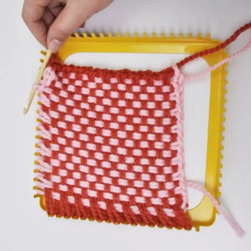 نول النسيج اليدوية ومجموعة هوك 18 الأسنان مربع الأصفر النسيج الإطار آلة ينسج النسيج الإطار للأطفال البالغين