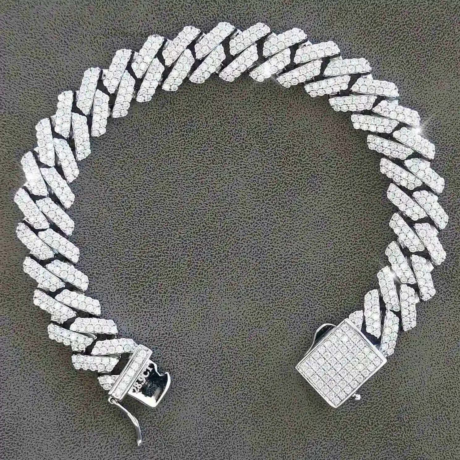 15 Width 2 Rows Moissanite Jewelry 925 Sterling Silver Vvs Cuban Chain Necklace.