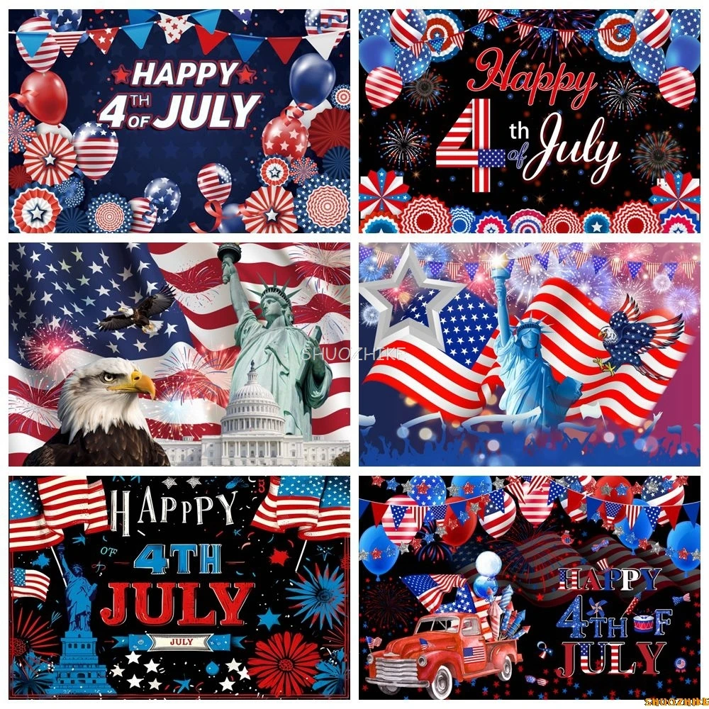 

July 4th Independence Day Backdrop American Flag Red White Blue Paper Fan Fireworks Freedom Muse Photography Background Decor