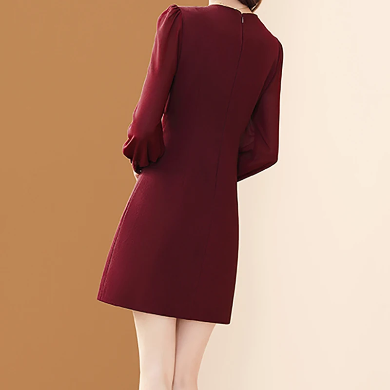 EVNISI-Vestido elegante de manga larga con lazo para mujer, Vestido ajustado de Color vino, informal, de oficina, corte en A, elegante, para fiesta