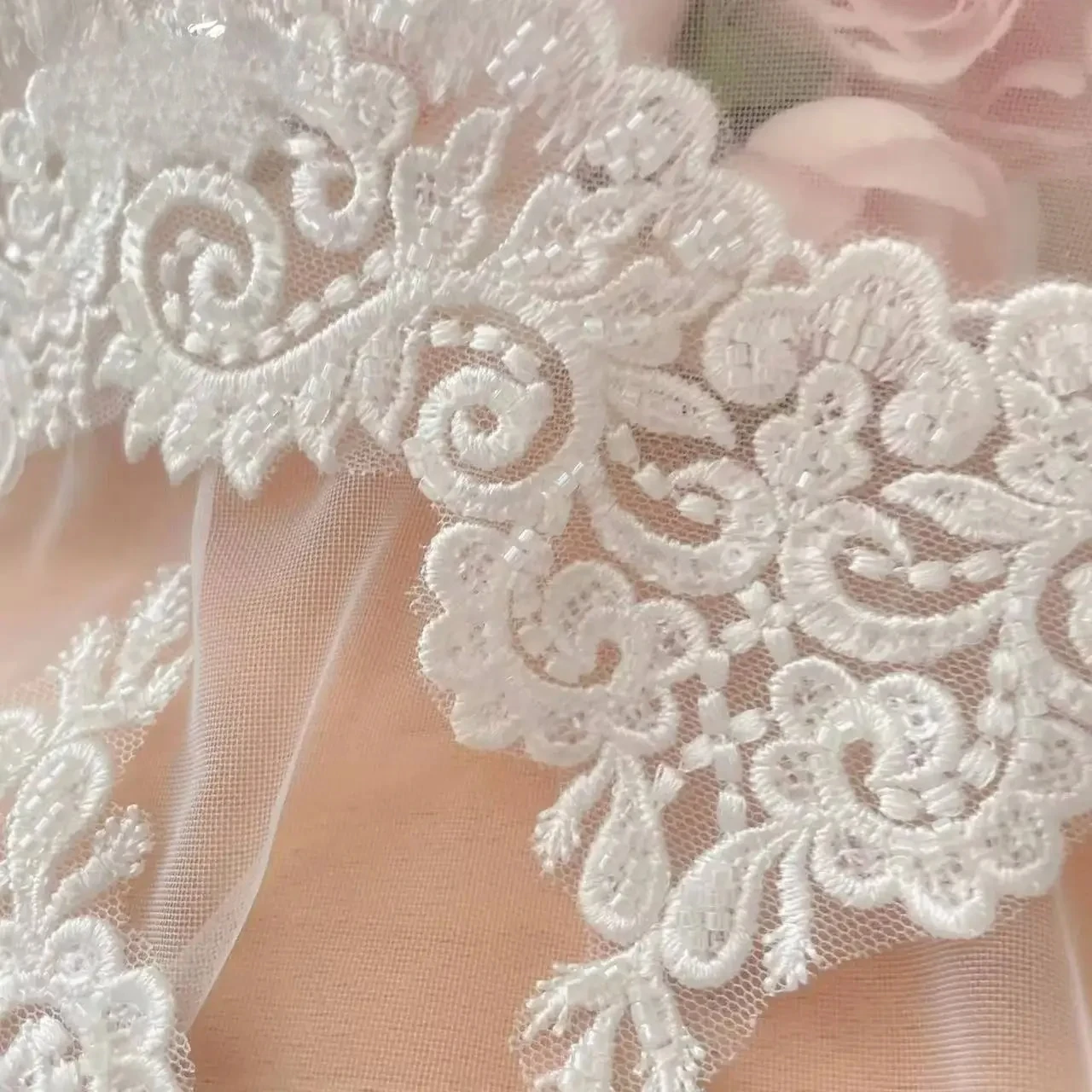 10Yards/pack Superior Quality  White Sewn Bead Lace Trim Head Veil, Wedding Dress,Decorative Accessories,Lace Handmade DIY