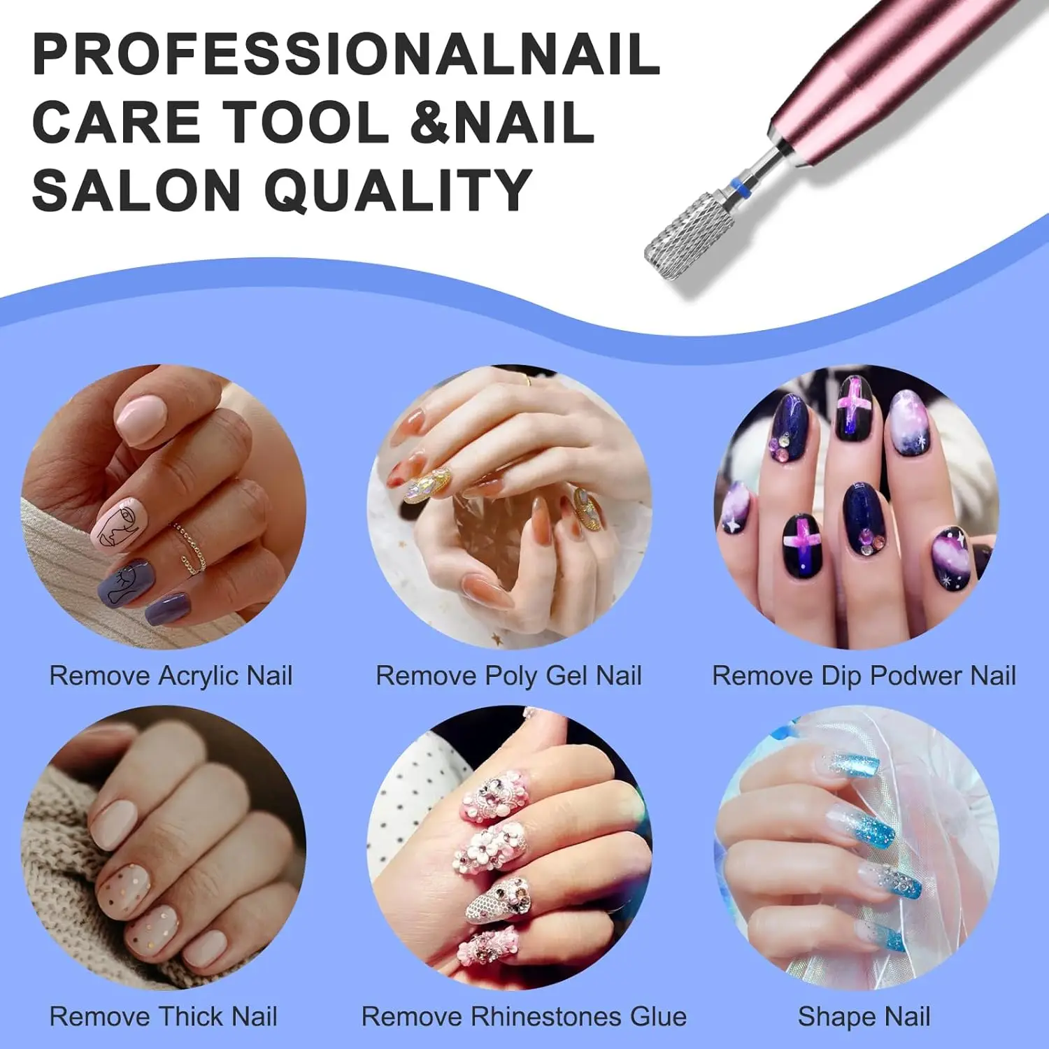 Punta in metallo duro da 3/32'' per manicure pedicure lucidatura gel per cuticole rimuovi polvere per immersione strumento per nail art argento medio/fine