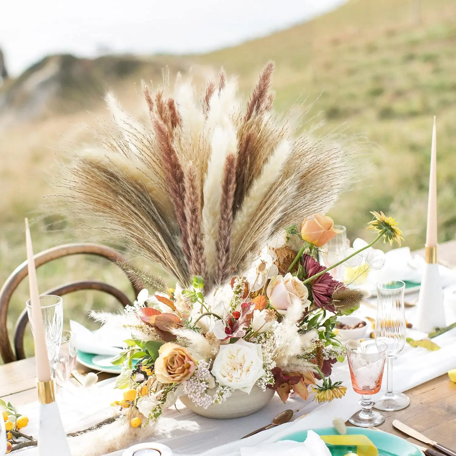 Buquê De Grama De Pampas Secas Para Casamento, Flores Boho, Home Table Decor, Rustic Farmhouse Party, Decoração De Outono, Branco, 30 Pcs