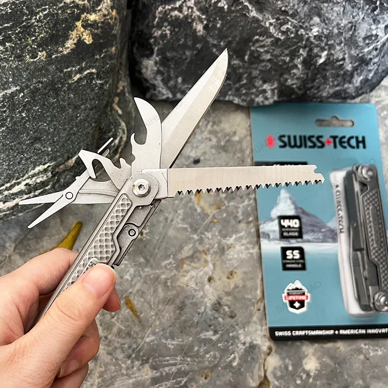 Imagem -02 - Swiss Tech-multitool Mini Faca Dobrável Tesoura Portátil Ferramenta de Combinação Edc Equipamentos de Acampamento ao ar Livre Ferramentas Manuais 11 em 1